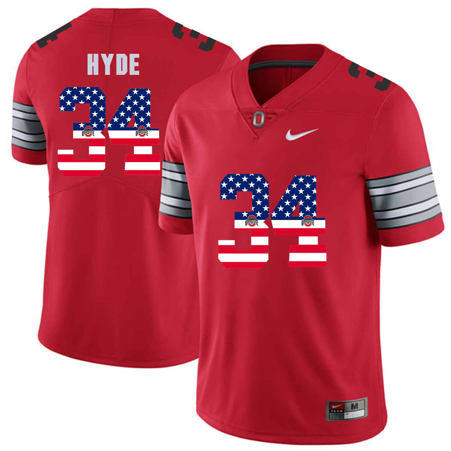 Men Ohio State #34 Hyde Red Flag Customized NCAA Jerseys->customized ncaa jersey->Custom Jersey